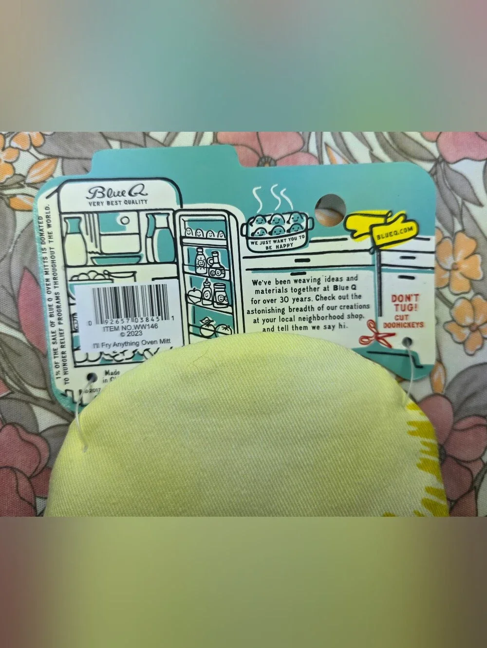 Blue Q Yellow-Green Oven Mitt with Playful Kitchen Artwork